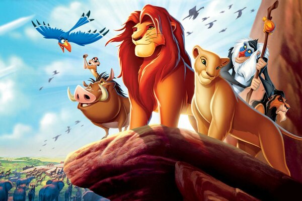 Çizgi film aslan kralı. Karikatürün ana karakterleri aslan kralıdır