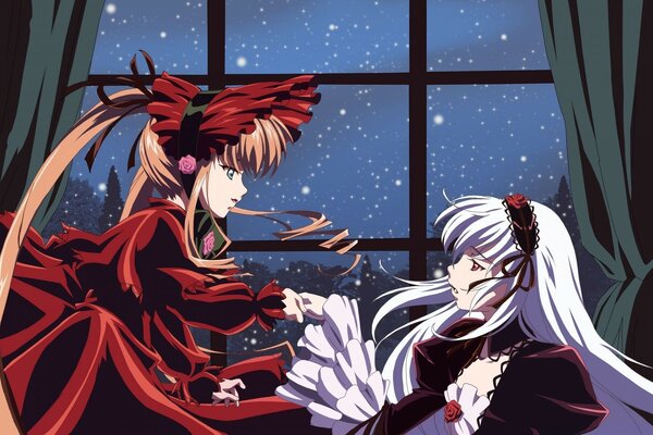Anime çizimi. İki kız konuşuyorum