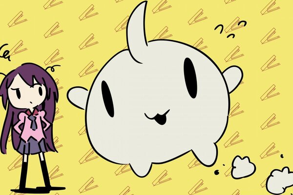 Bilinmeyen bir yaratığa sahip Anime kız