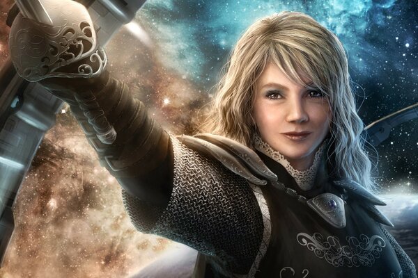 Elinde kılıcı olan zırhlı kız