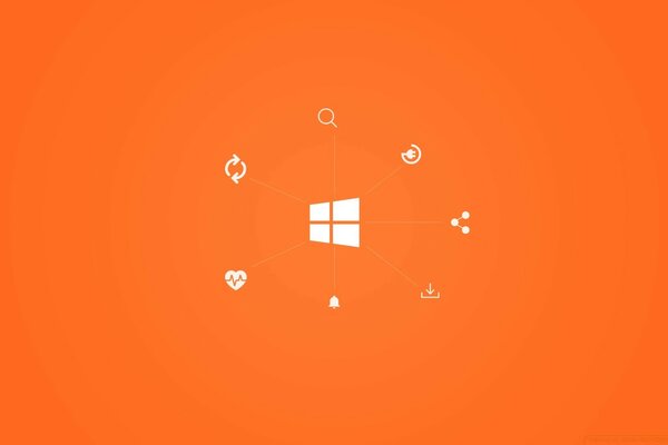 Windows simgesi turuncu bir arka plan üzerinde beyazdır