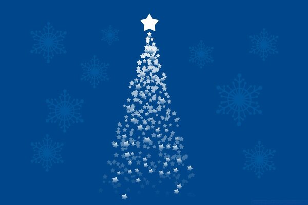 Mavi bir arka plan üzerinde kış Noel ağacı