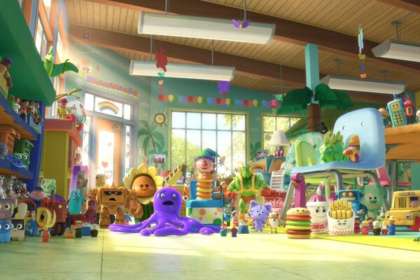 Toy story 3 karikatüründen odadaki farklı oyuncaklarla resim